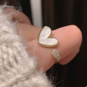 Delicate Enamel Heart-Shaped  Gold Plate Adjustable Ring